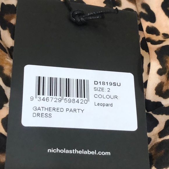 NEW NICHOLAS Gathered Party Dress Size US 2 Tan Leopard Ruched Long Sleeve - Picture 7 of 12